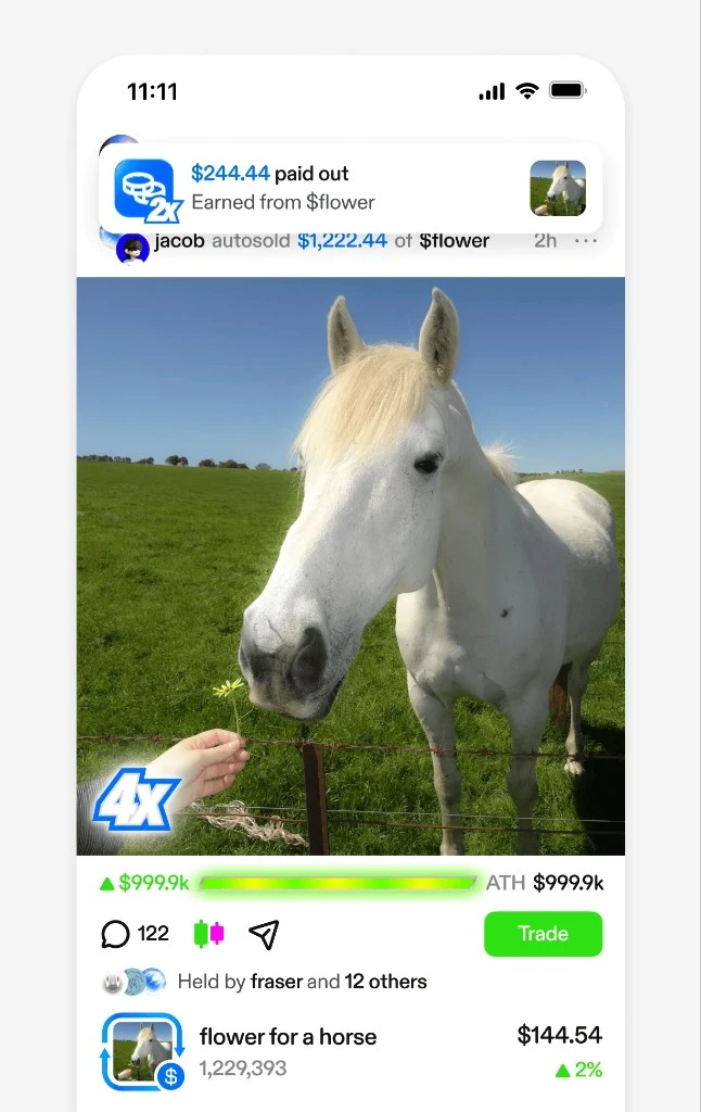 Zora feed card — "flower for a horse"