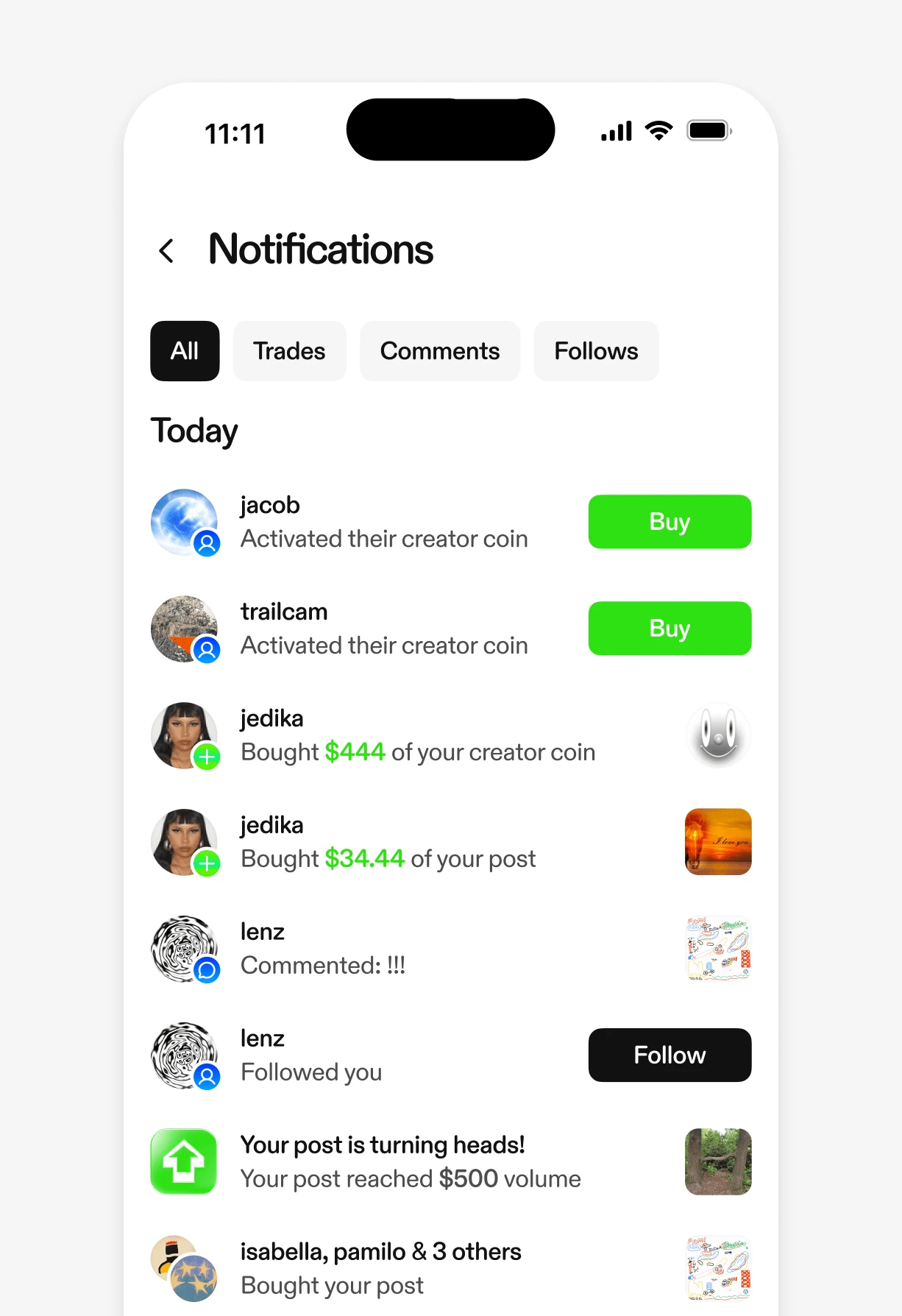 Zora notifications on mobile