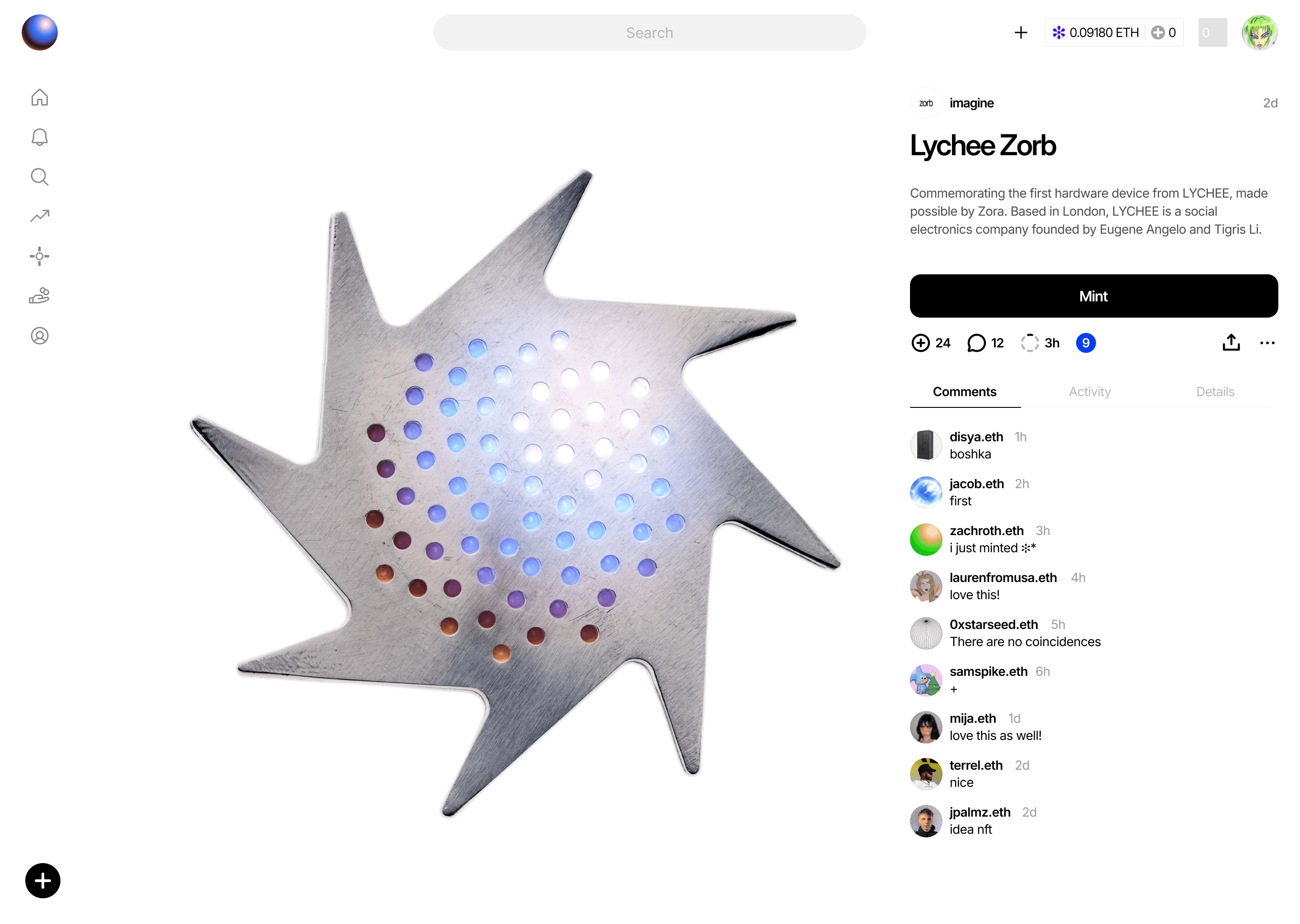 Lychee Zorb mint page on desktop